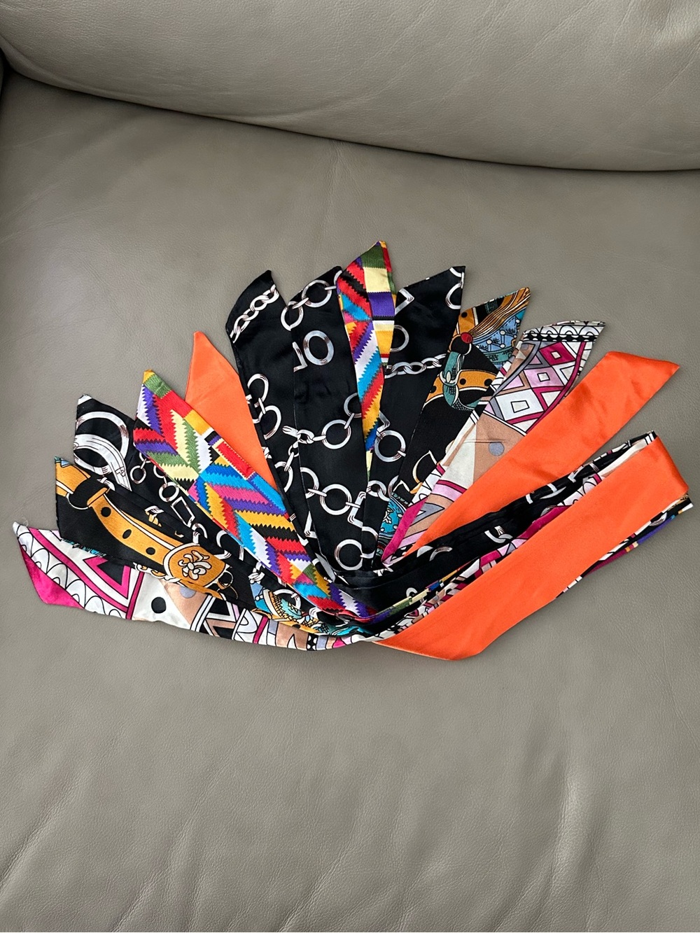 NEW SET OF 6 MULTI SATIN TWILLY SCARVES HANDBAG ACCESSORIES DECOR